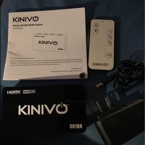 Kinivo 301BN High-Speed 4K HDMI Switch with IR Wireless Remote AC Power Cord